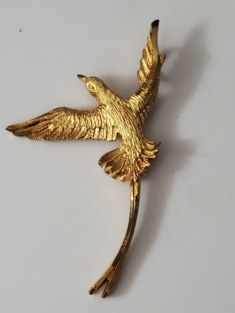 Vintage Pewter Gold Tone Bird Necklace Pendant Signed Estate Vtg Gold Plated